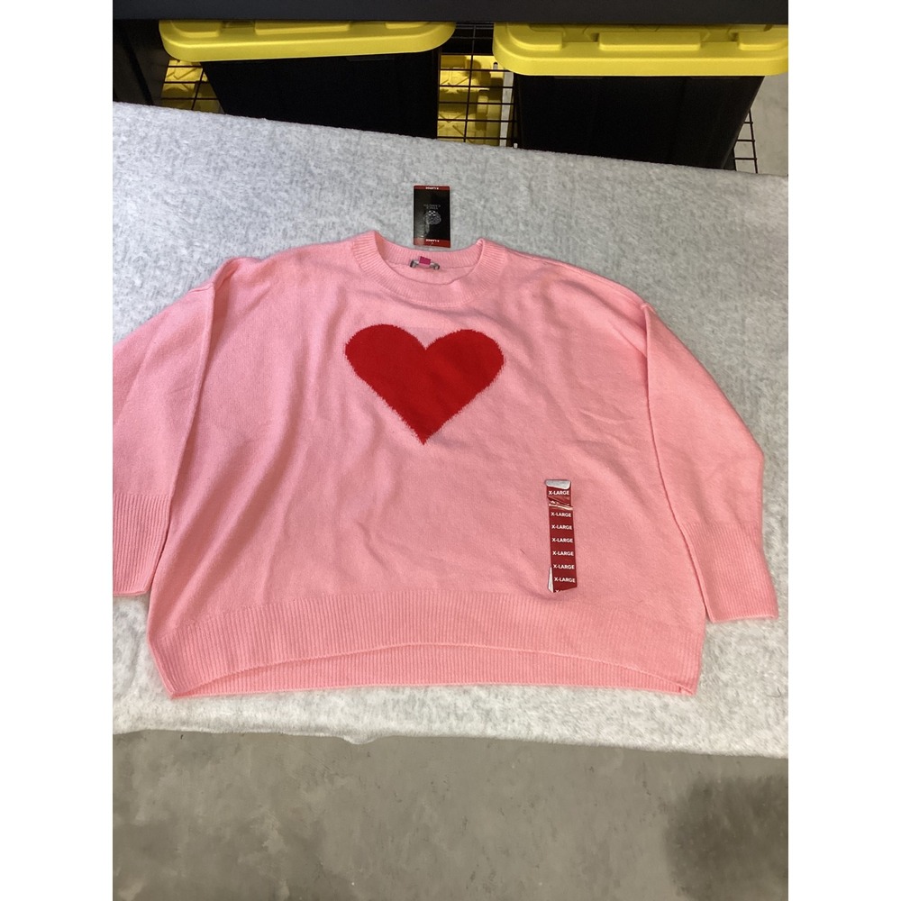 Vince Camuto Pink Heart Intarsia Knit Crewneck Sweater XL NWT 7726200